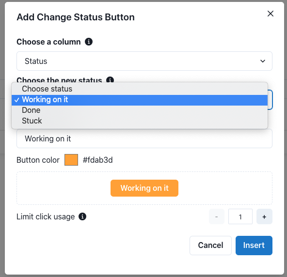 Change status button plain editor
