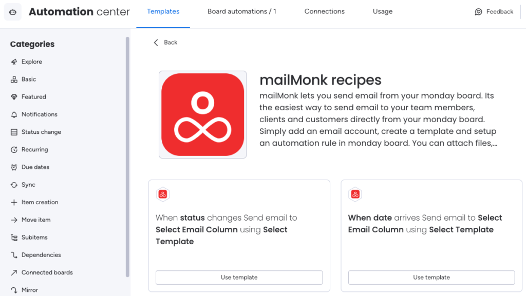 Select template for automation
