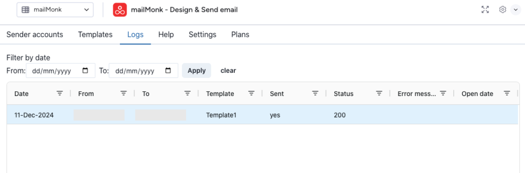 View logs page